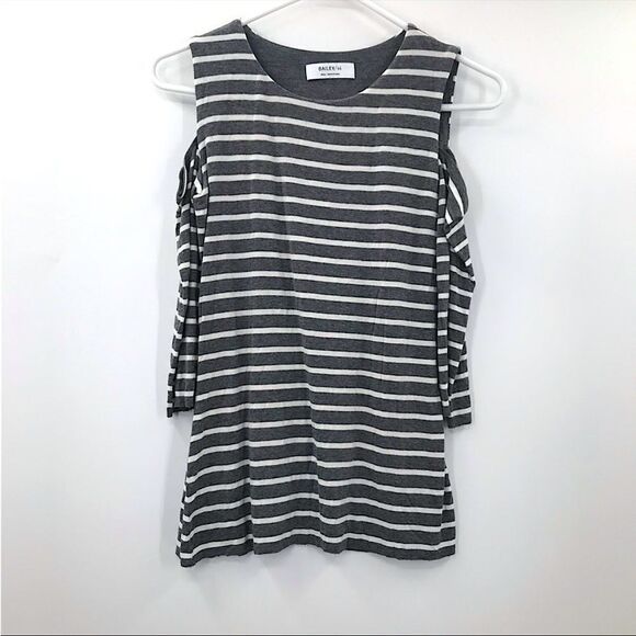 Bailey/44 cold shoulder gray with white stripes three quarter sleeve top Sz. M - Picture 1 of 7